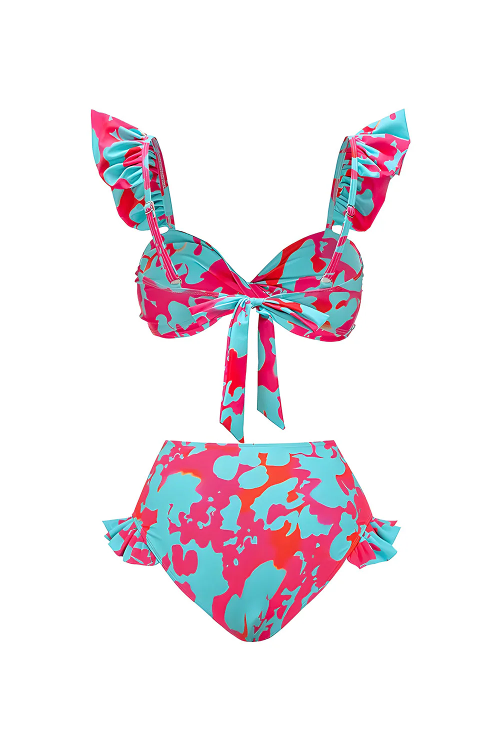 3 Piece Blue and Fuchsia Printed Swimwear with Cover Up Skirt - Image 3