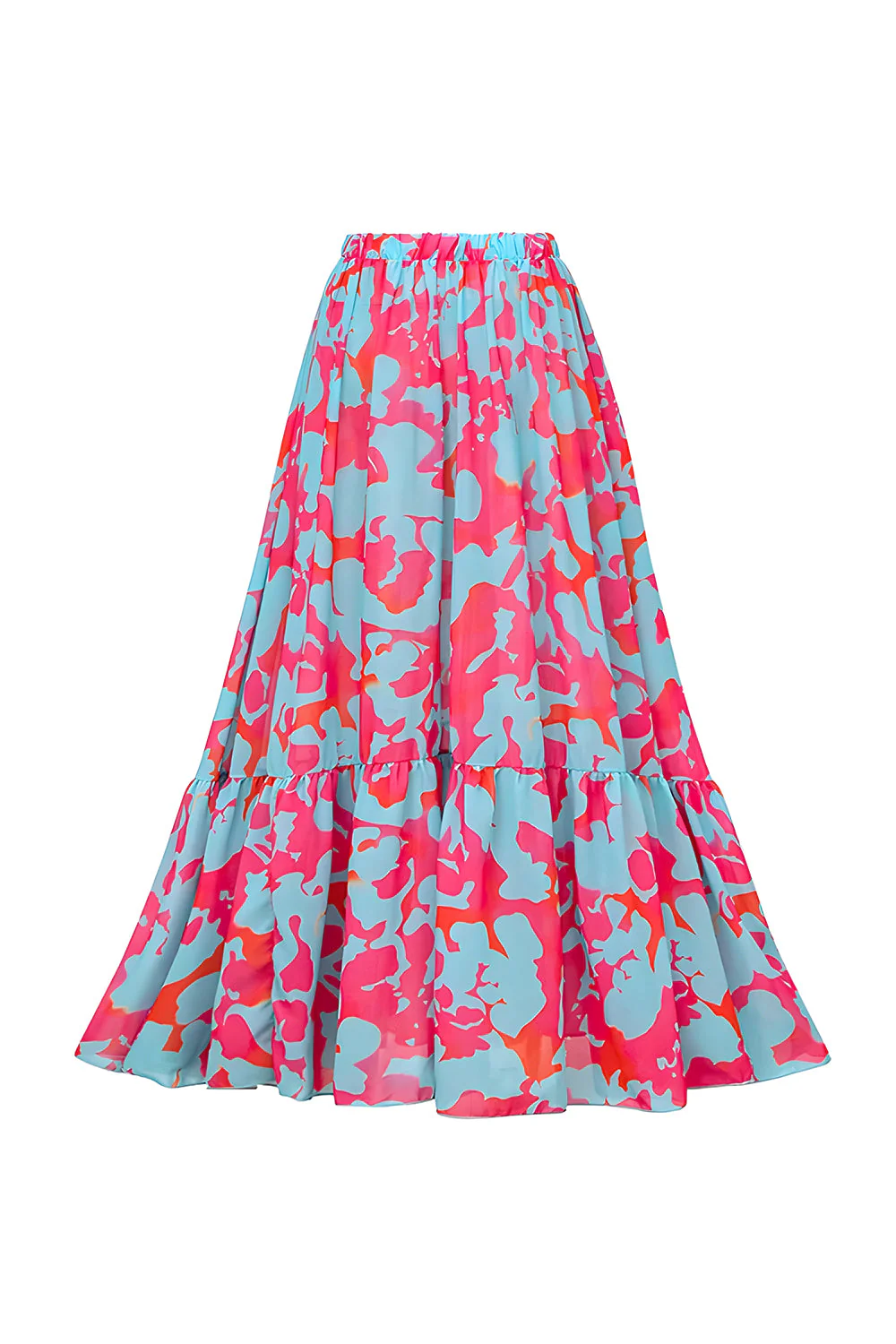 3 Piece Blue and Fuchsia Printed Swimwear with Cover Up Skirt - Image 4