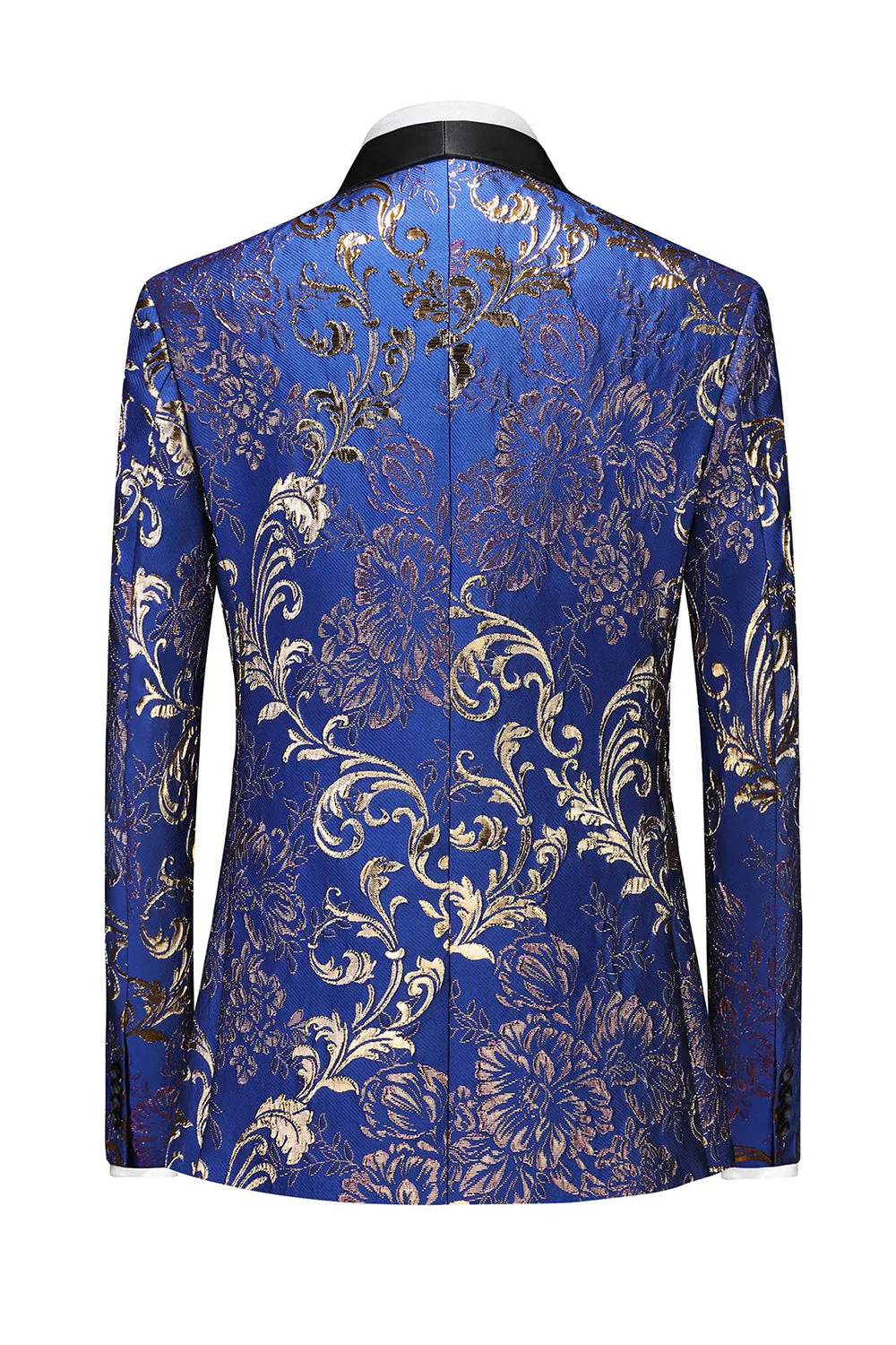 Blue 3 Piece Jacquard Shawl Lapel Men's Suits - Image 2