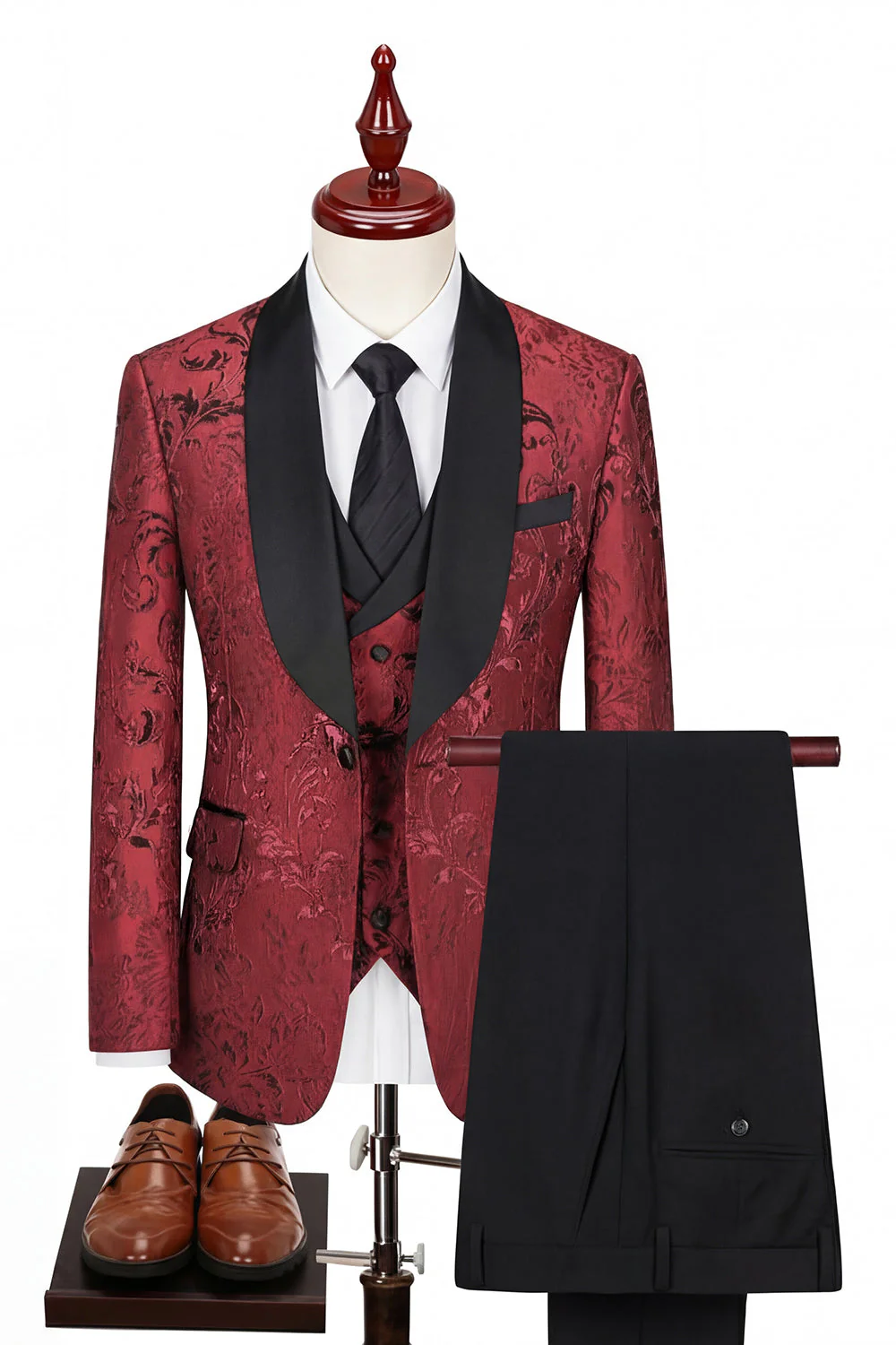 Blue 3 Piece Jacquard Shawl Lapel Men's Suits - Image 6