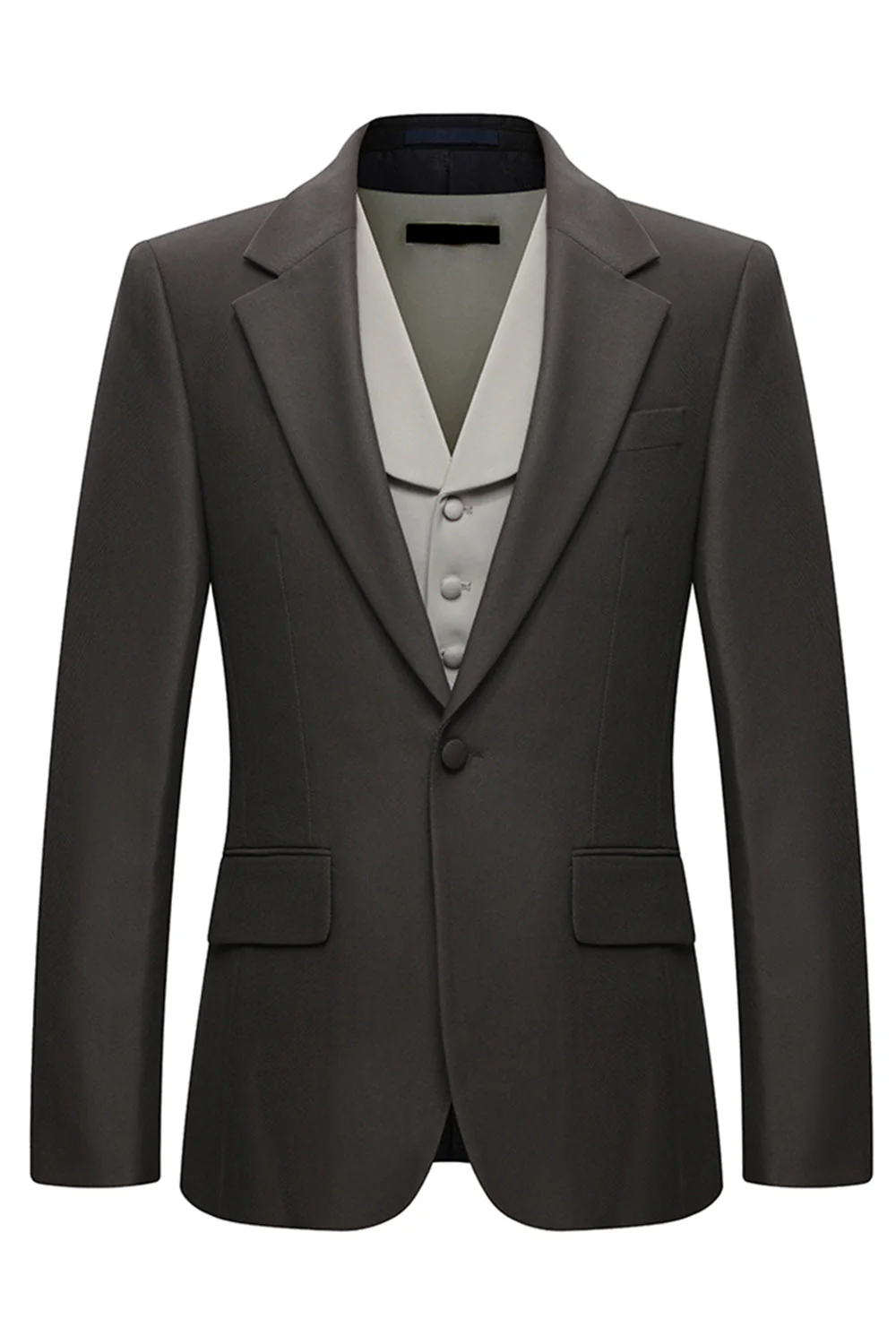 3 Piece Notched Lapel One Button Coffee Men's Suits - Image 2