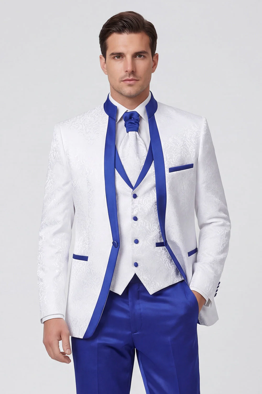 Royal Blue 3 Piece One Button Men's Suits - Image 2