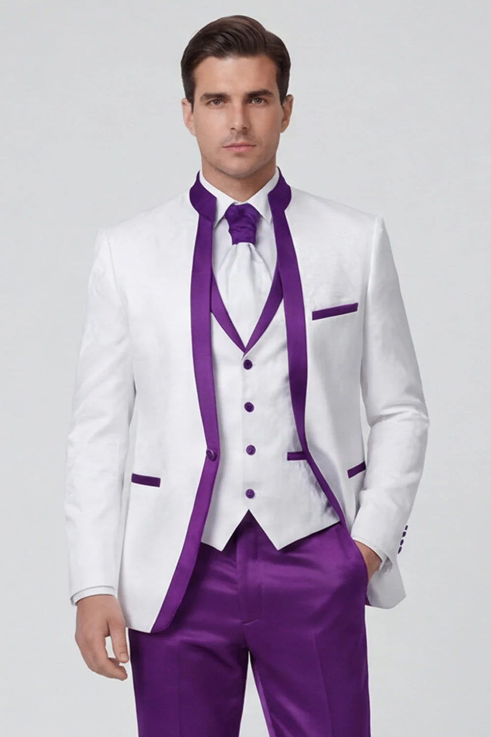 Royal Blue 3 Piece One Button Men's Suits - Image 9