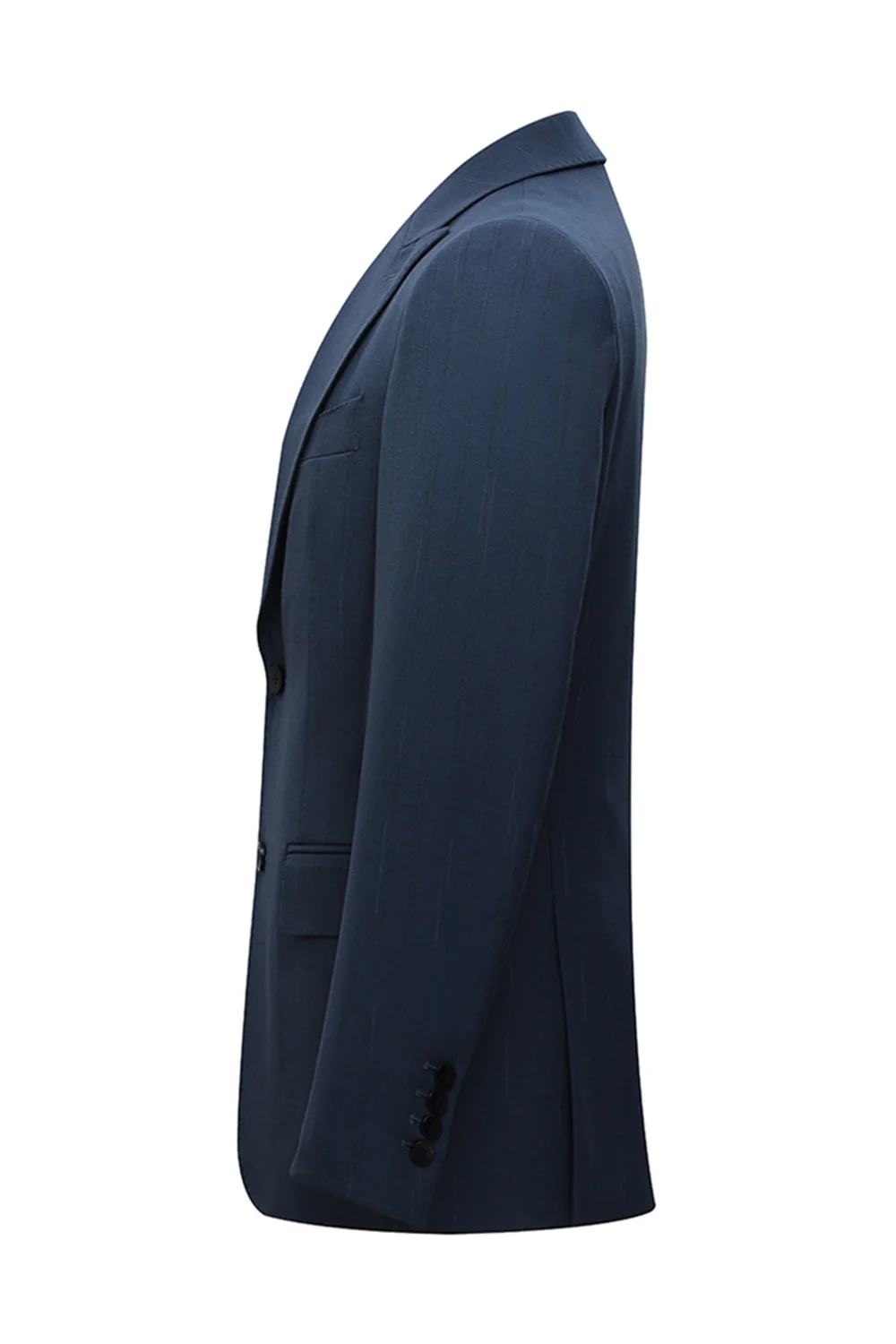 3 Piece Single Breasted Slim Fit Peak Lapel Men's Navy Suits - Image 4