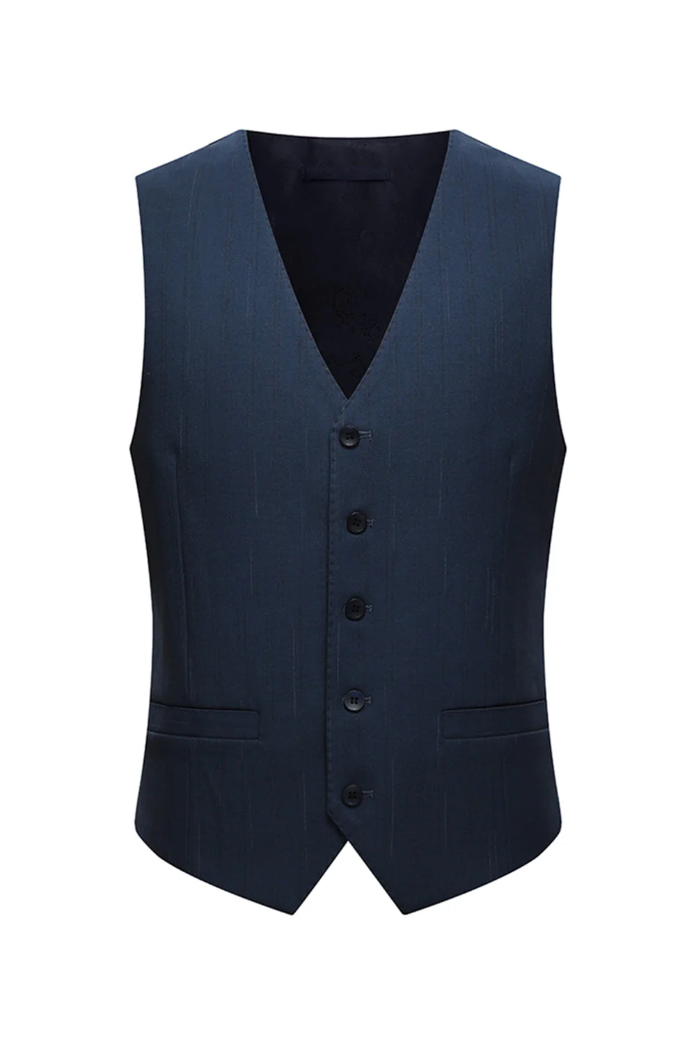 3 Piece Single Breasted Slim Fit Peak Lapel Men's Navy Suits - Image 5