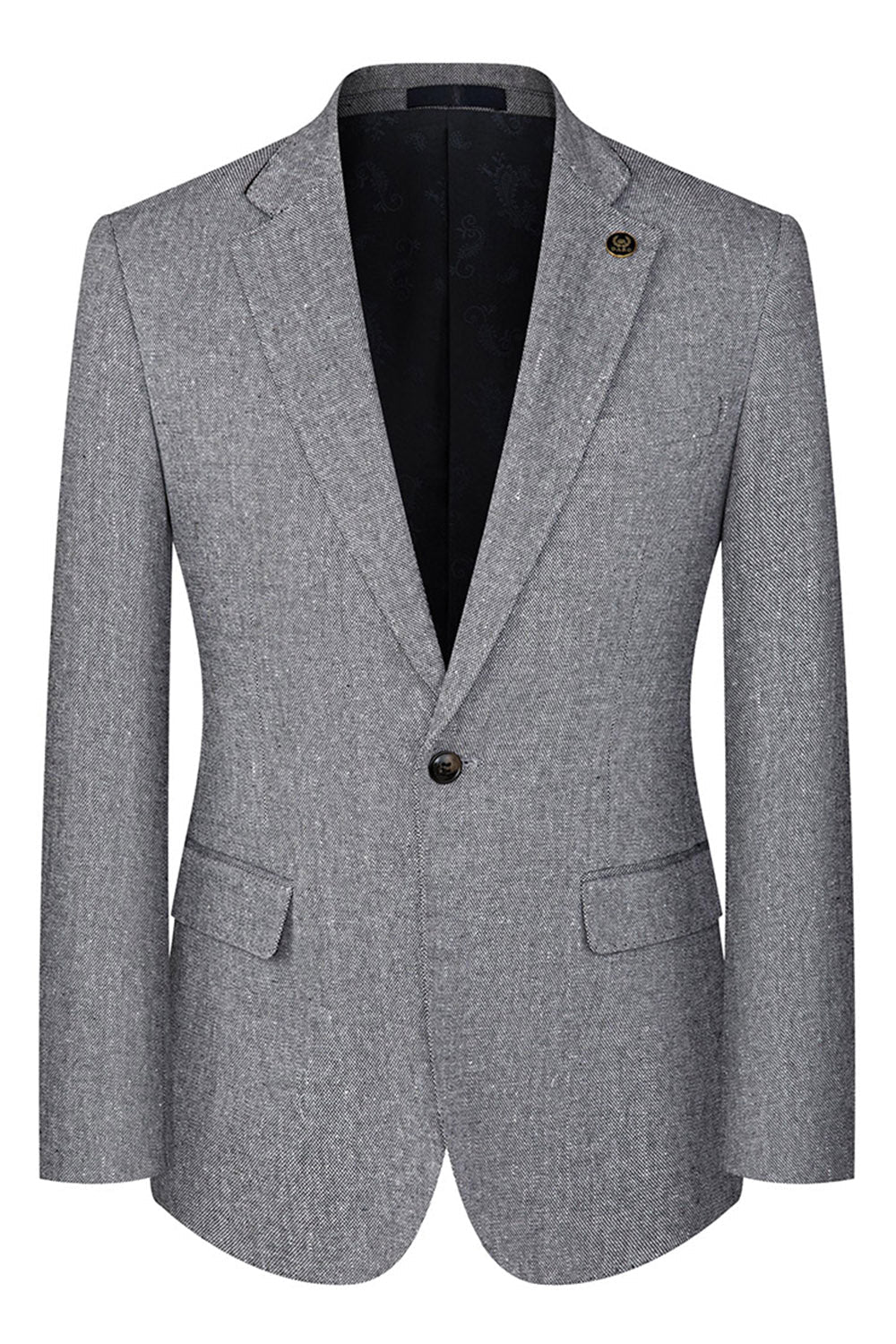 3 Piece Slim Fit Notched Lapel Men's Grey Suits - Image 2