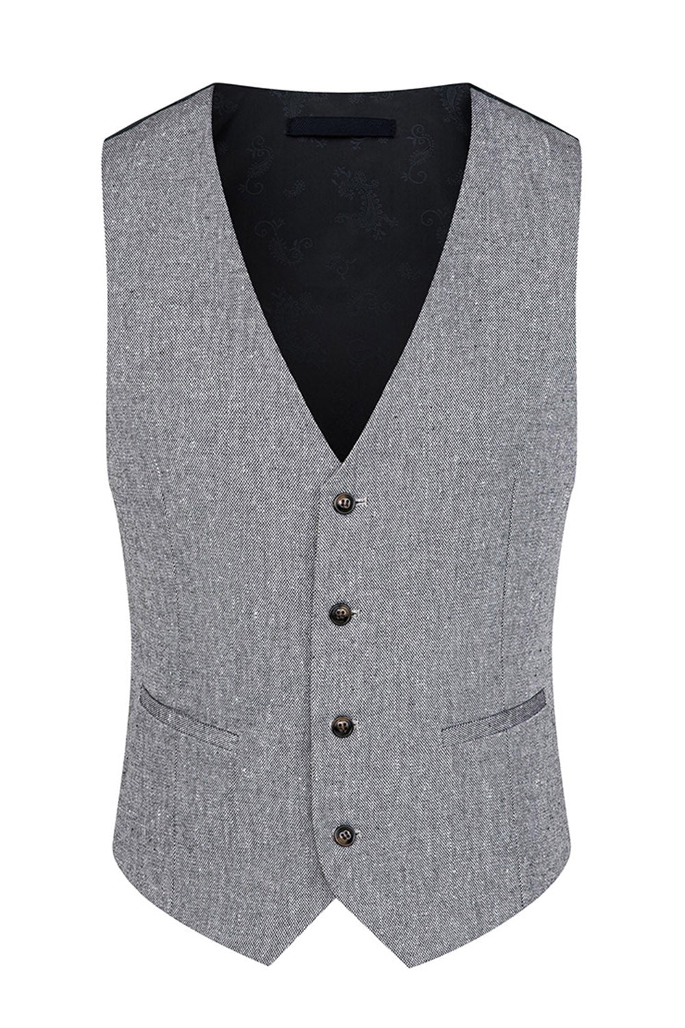 3 Piece Slim Fit Notched Lapel Men's Grey Suits - Image 4