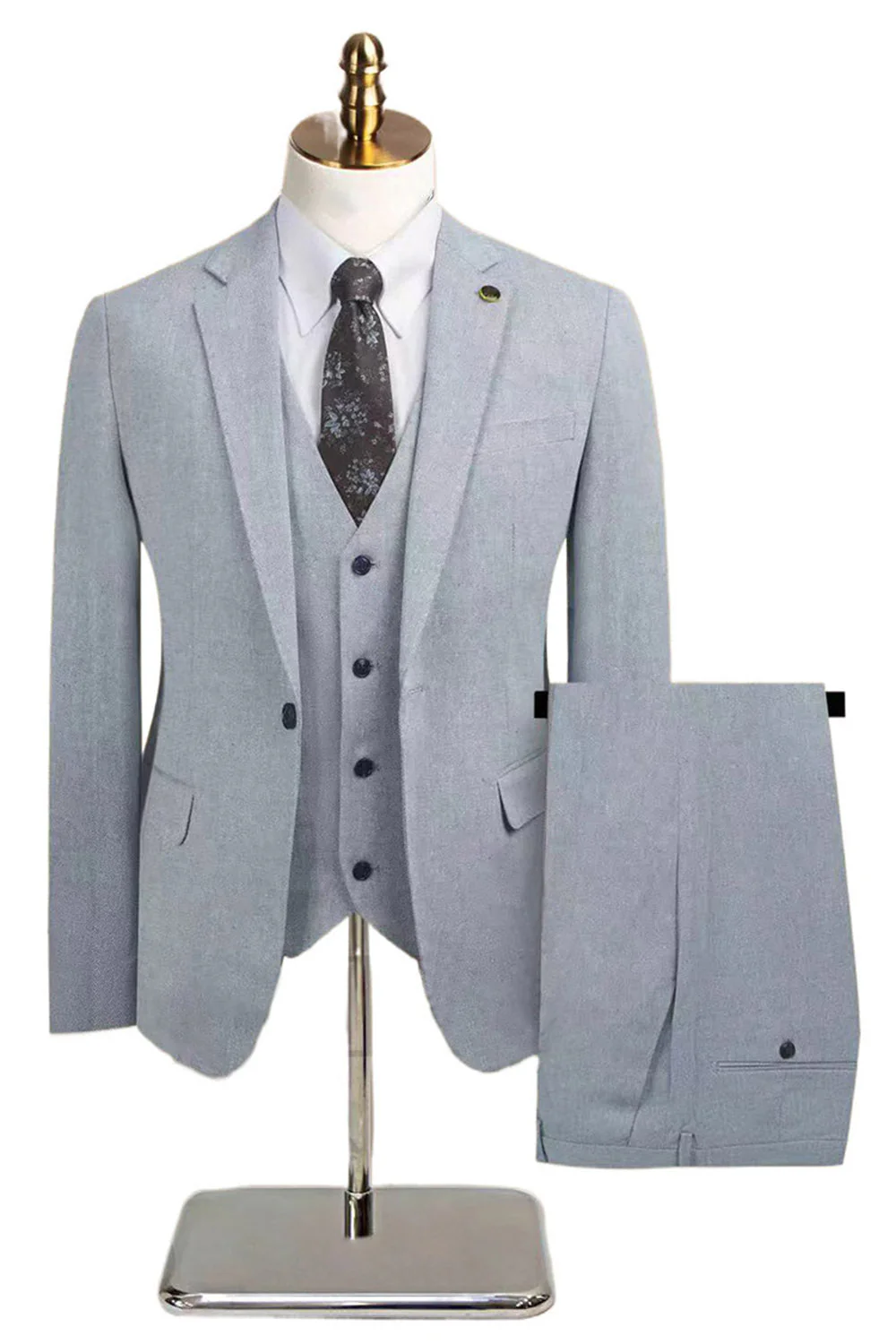 3 Piece Slim Fit Notched Lapel Men's Grey Suits - Image 9