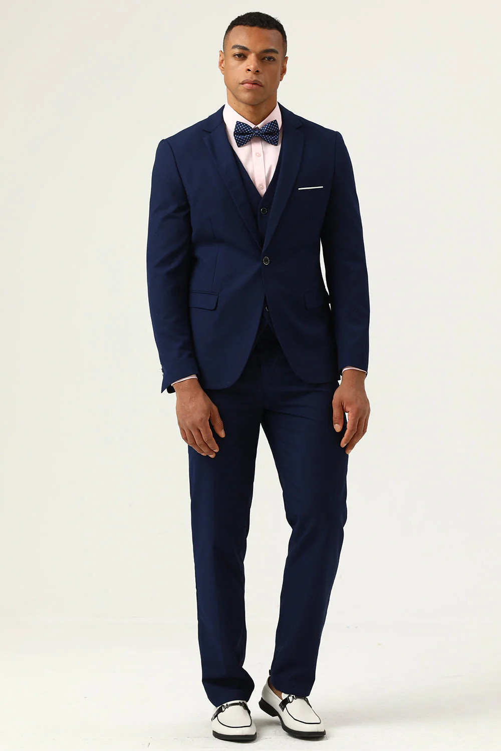 3 Pieces Navy Blue Slim Fit Casual Tuxedo Suits - Image 3
