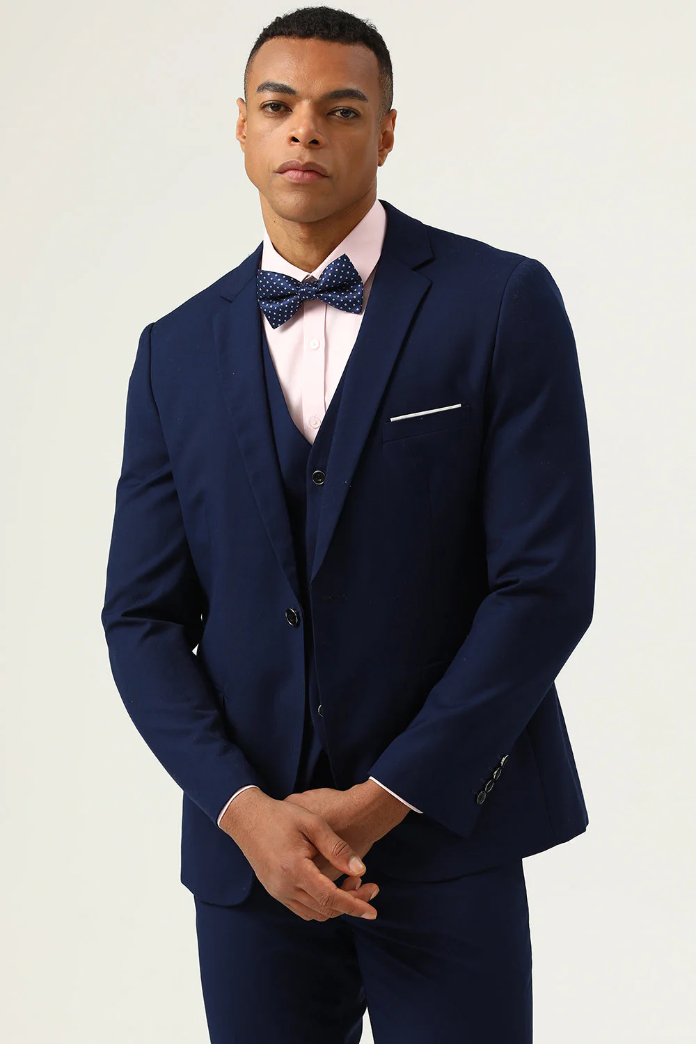 3 Pieces Navy Blue Slim Fit Casual Tuxedo Suits - Image 4