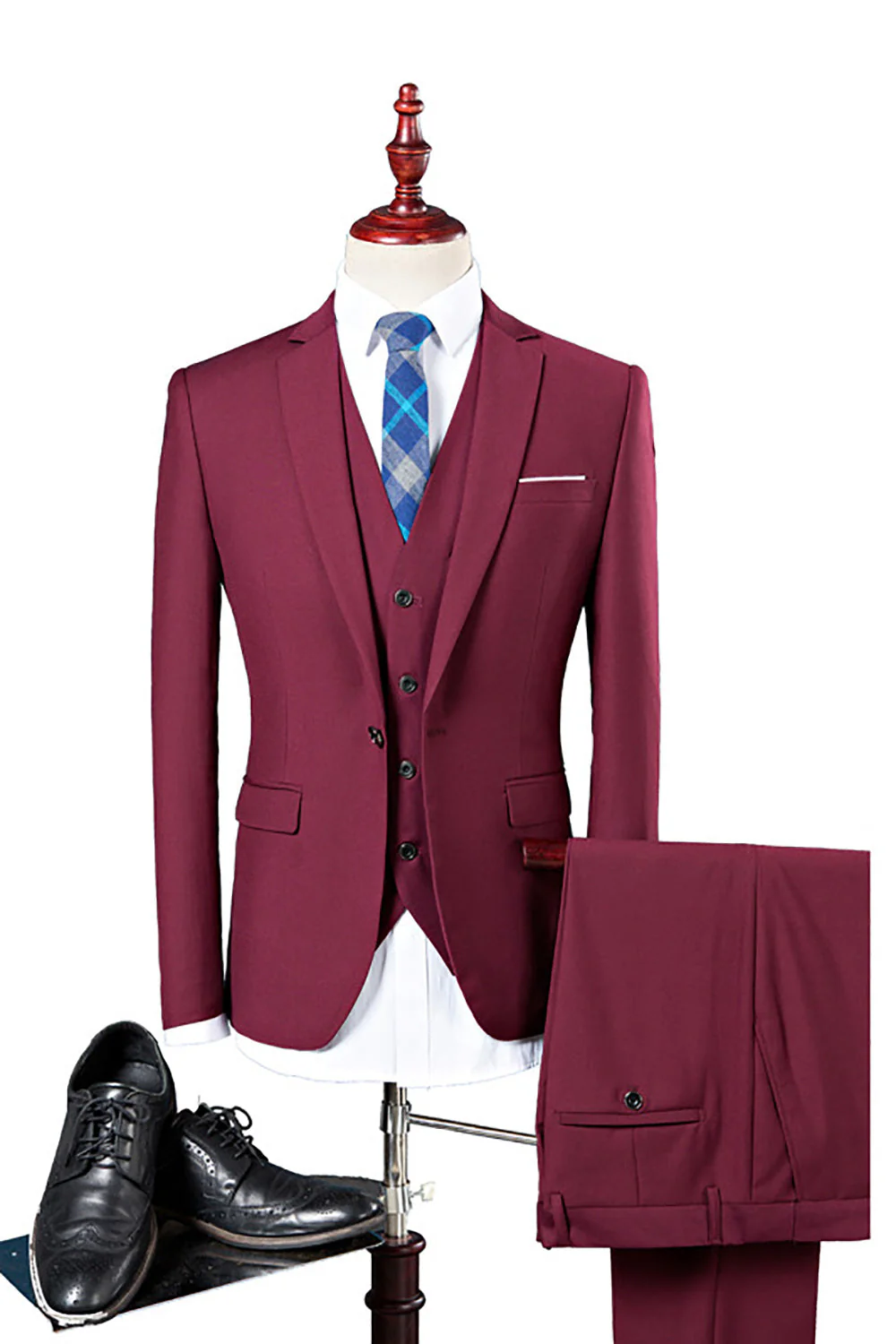 3 Pieces Navy Blue Slim Fit Casual Tuxedo Suits - Image 7
