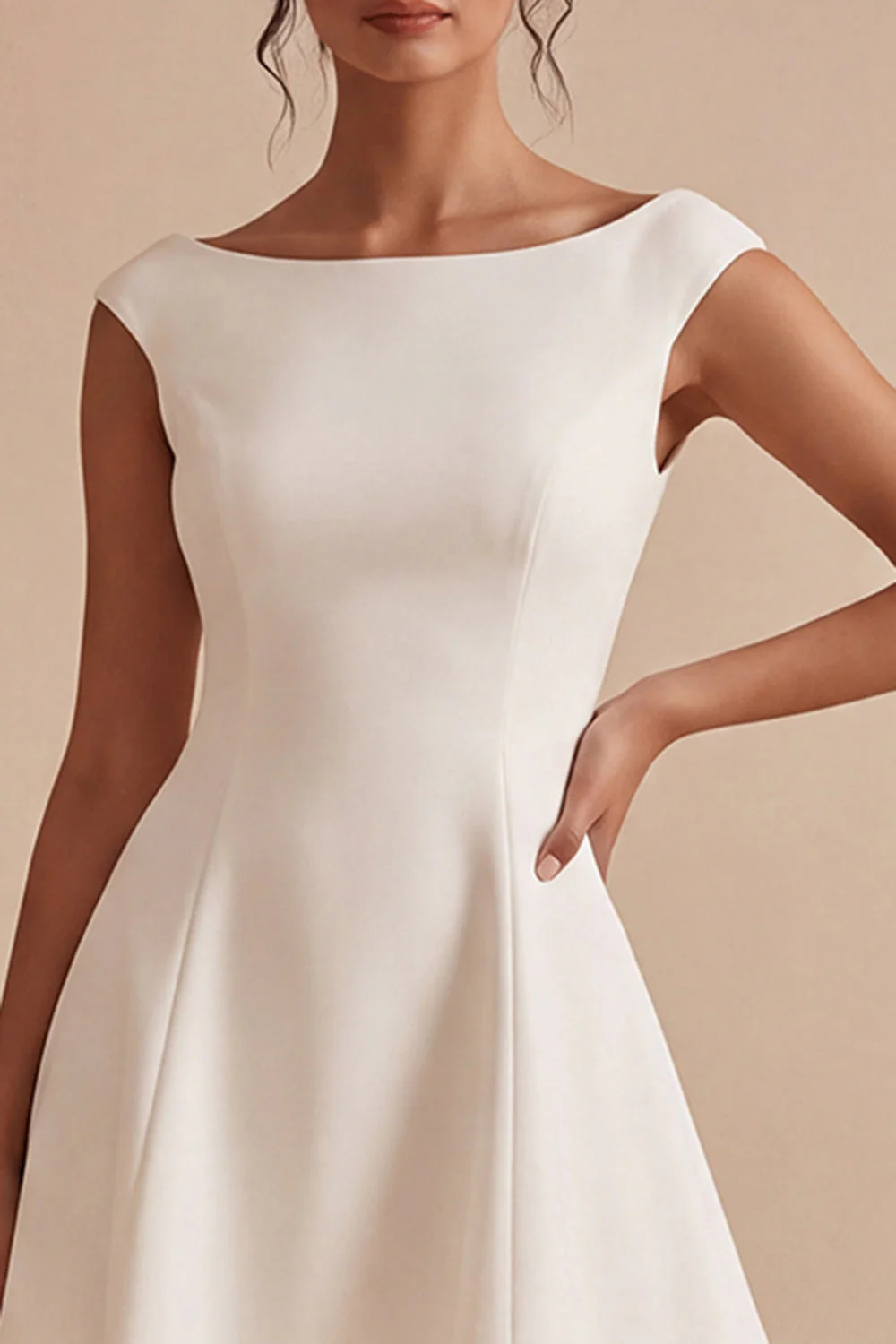 A Line White Bateau Neck Graduation Dress - Image 3