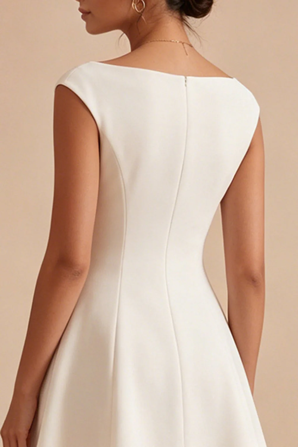 A Line White Bateau Neck Graduation Dress - Image 4