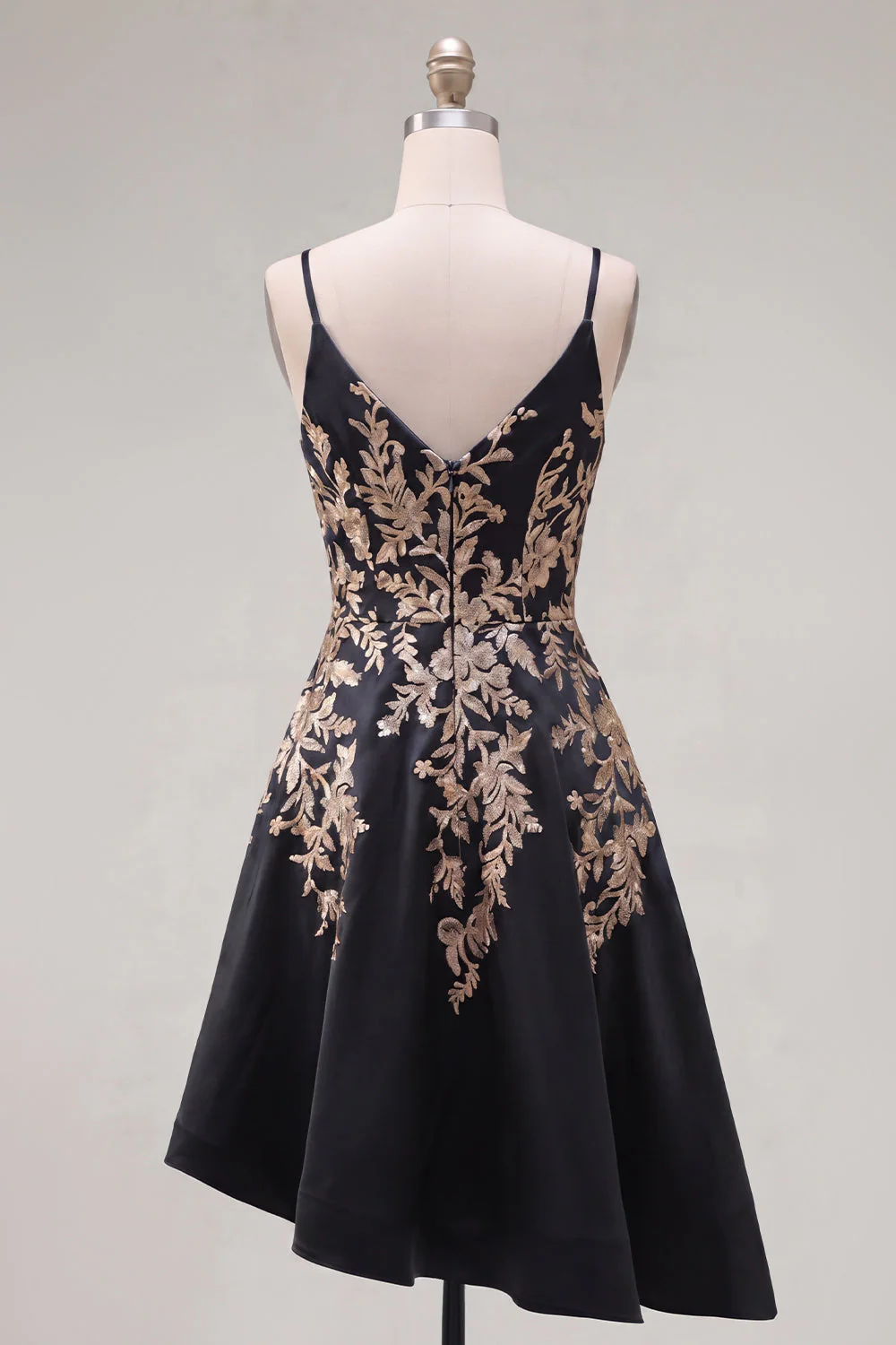Black A-Line Satin Sequins Asymmetrical Cocktail Dress - Image 2