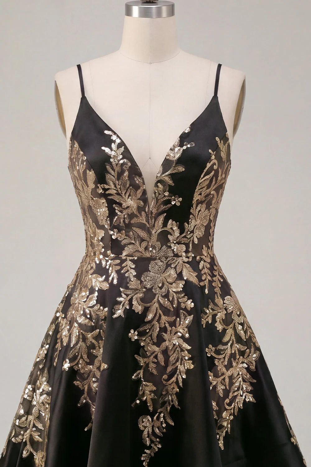 Black A-Line Satin Sequins Asymmetrical Cocktail Dress - Image 7