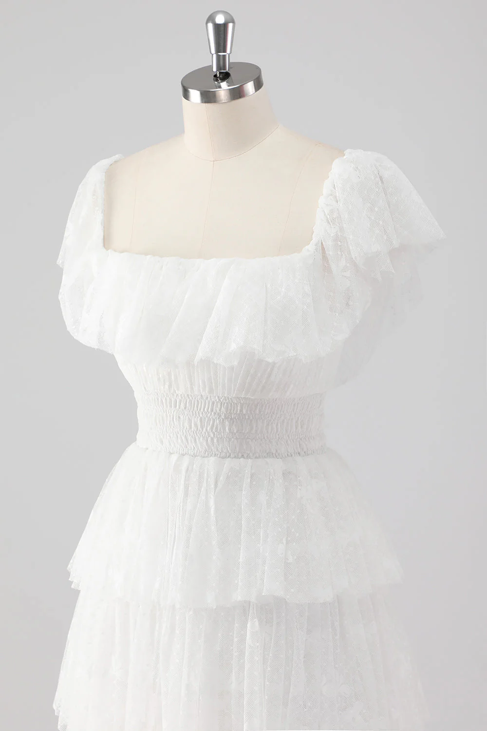 A Line Black Square Neck Tiered Formal Dress - Image 12