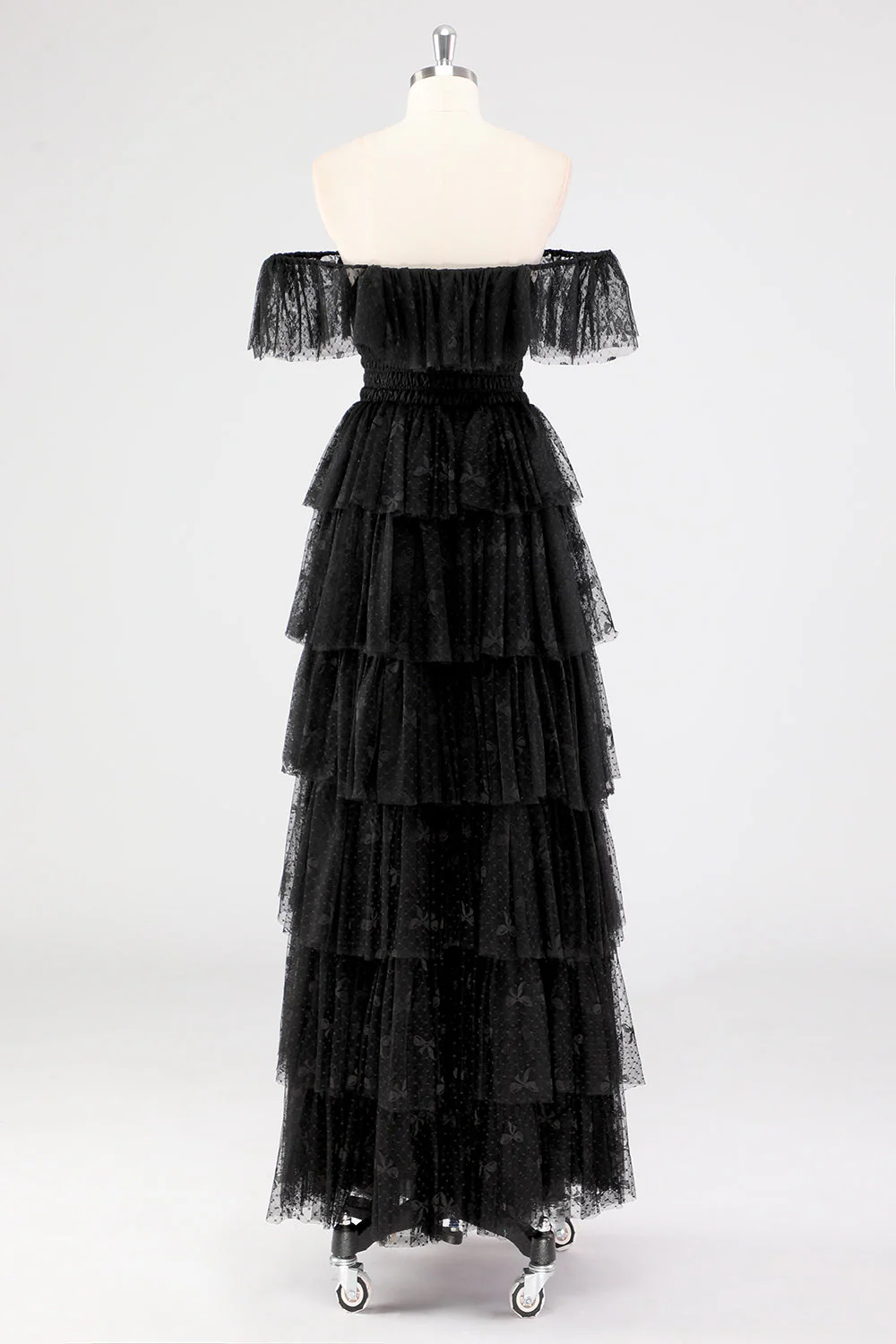 A Line Black Square Neck Tiered Formal Dress - Image 3