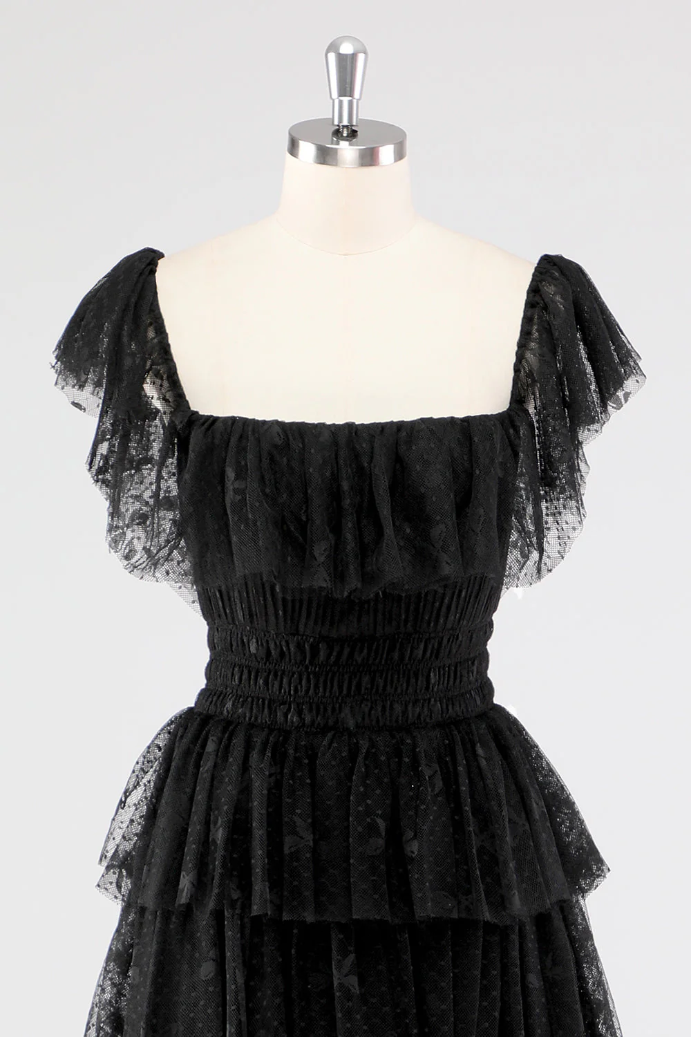 A Line Black Square Neck Tiered Formal Dress - Image 4