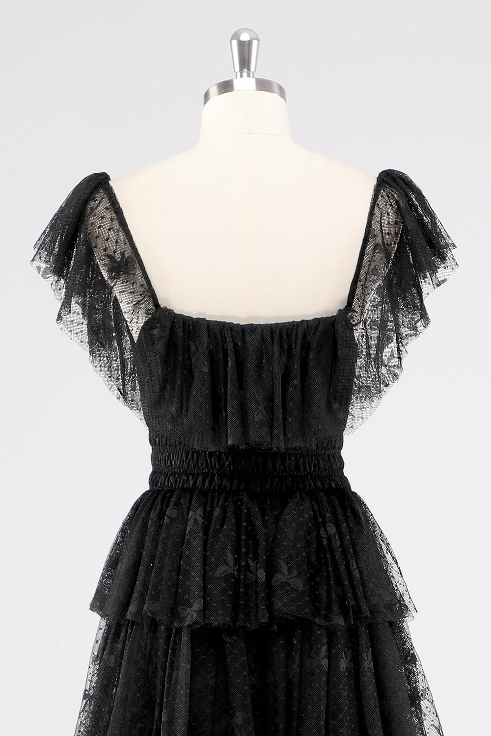A Line Black Square Neck Tiered Formal Dress - Image 5