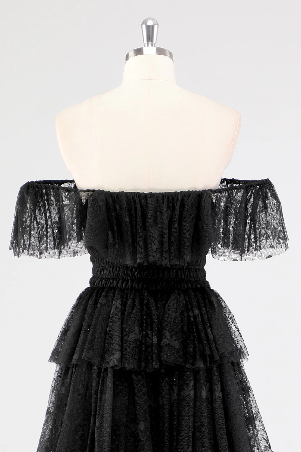 A Line Black Square Neck Tiered Formal Dress - Image 6