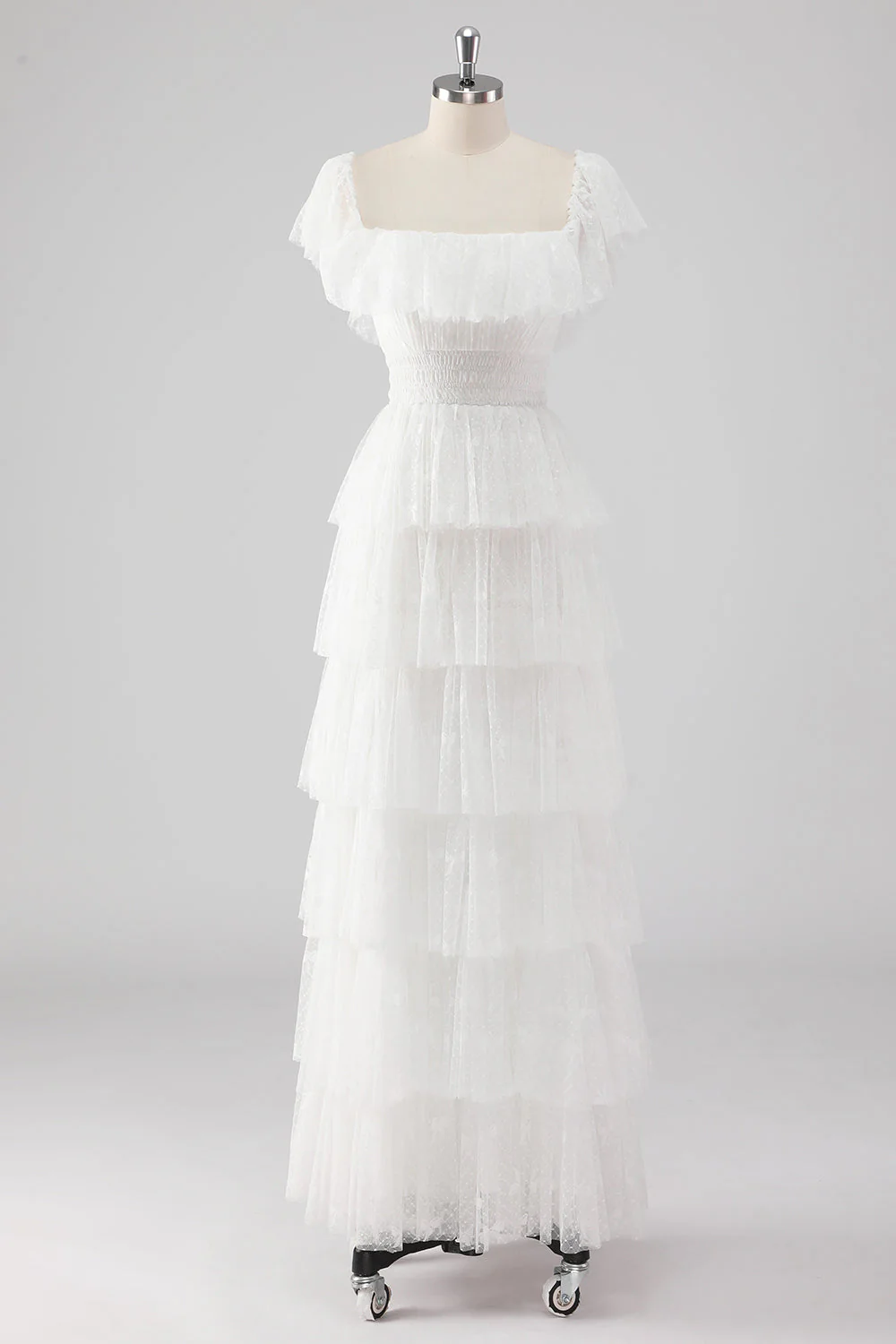 A Line Black Square Neck Tiered Formal Dress - Image 7