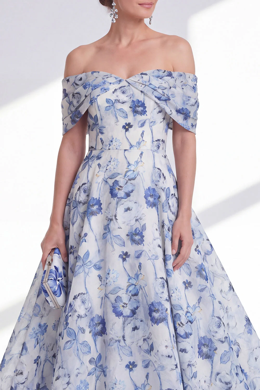Blue Floral Off the Shoulder A-Line High Low Mother Of the Bride Dress - Image 3