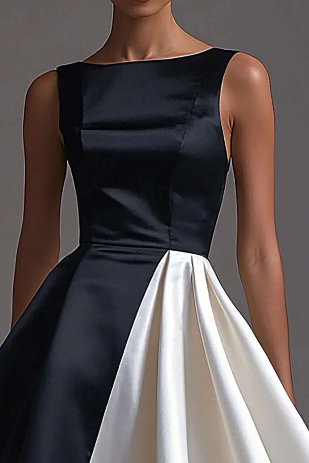 A Line Boat Neck Satin Evening Dress - Image 3