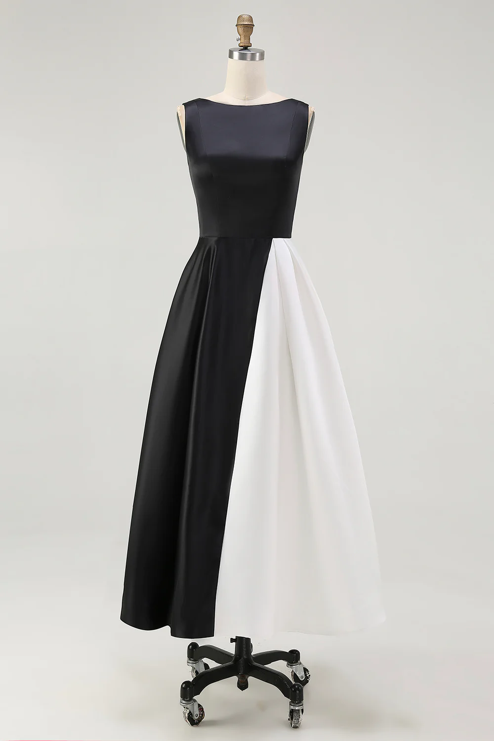 A Line Boat Neck Satin Evening Dress - Image 4