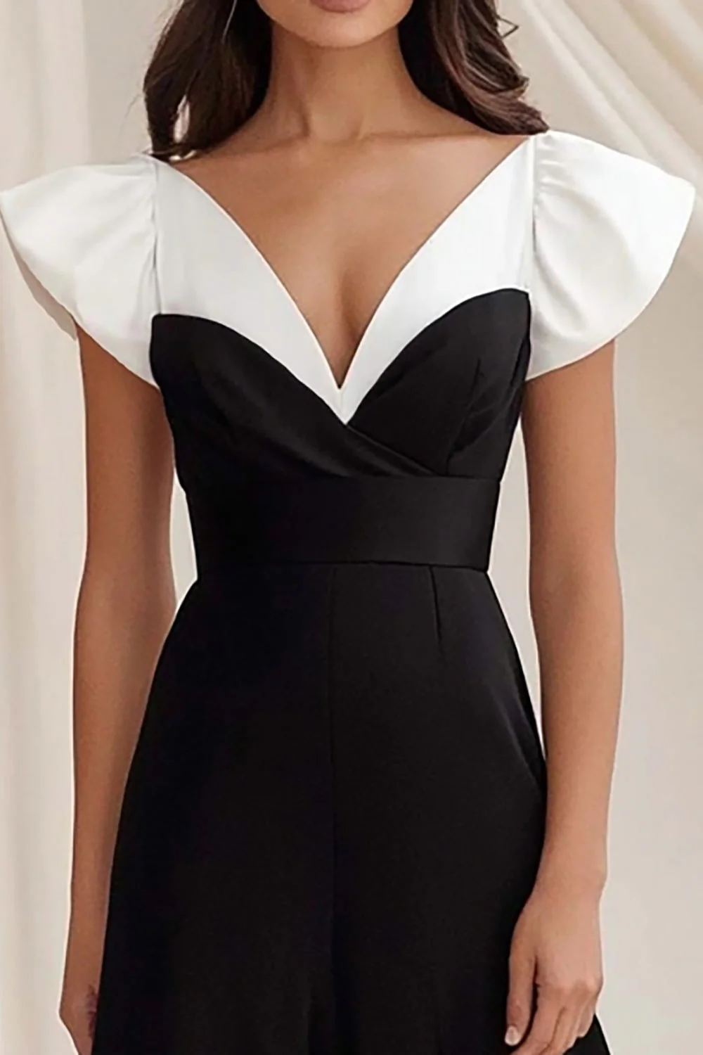 A Line Cap Sleeves Long Black Tie Dress - Image 2