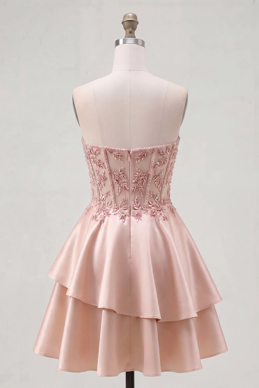 Cute A-Line Champagne Sweetheart Corset Ruffled Cocktail Dress with Beading - Image 2