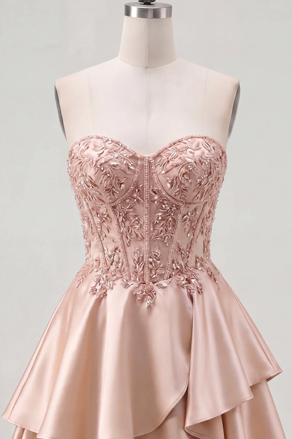 Cute A-Line Champagne Sweetheart Corset Ruffled Cocktail Dress with Beading - Image 7