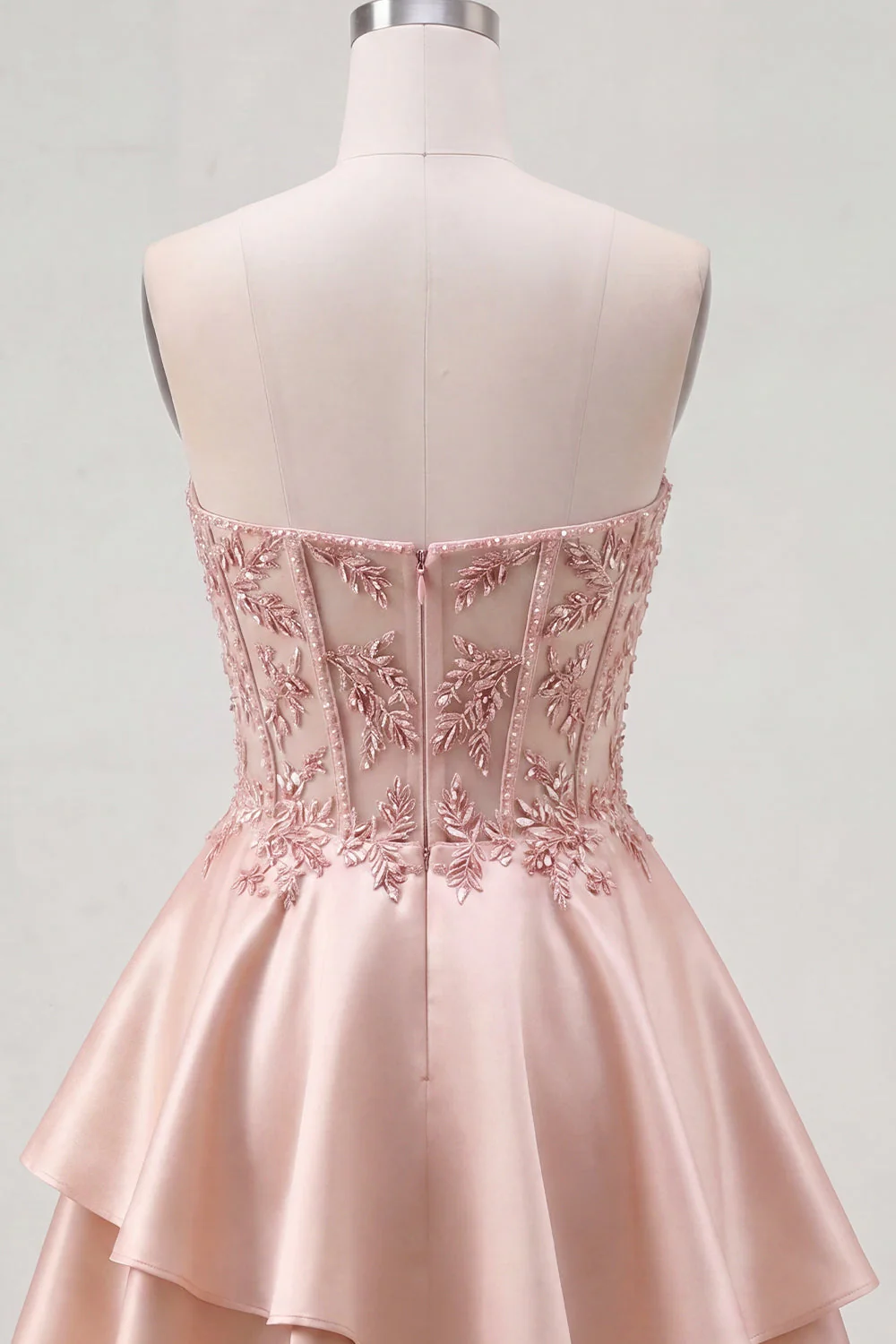 Cute A-Line Champagne Sweetheart Corset Ruffled Cocktail Dress with Beading - Image 8