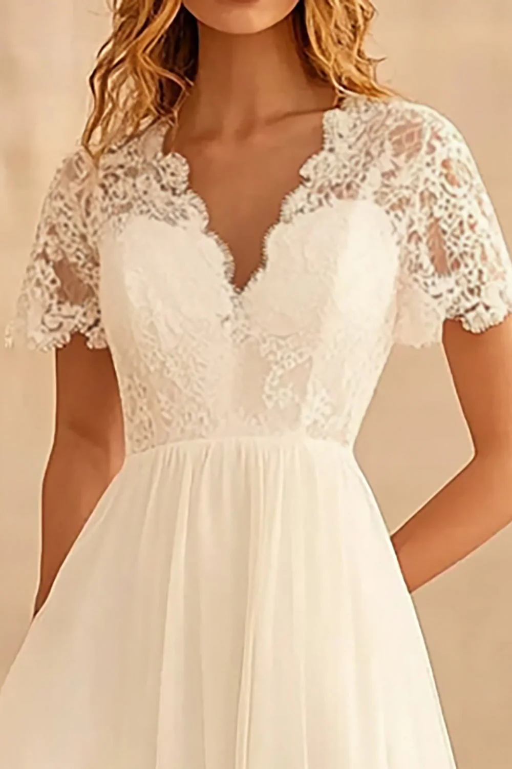 A Line Chiffon Ivory Graduation Dress With Lace - Image 2
