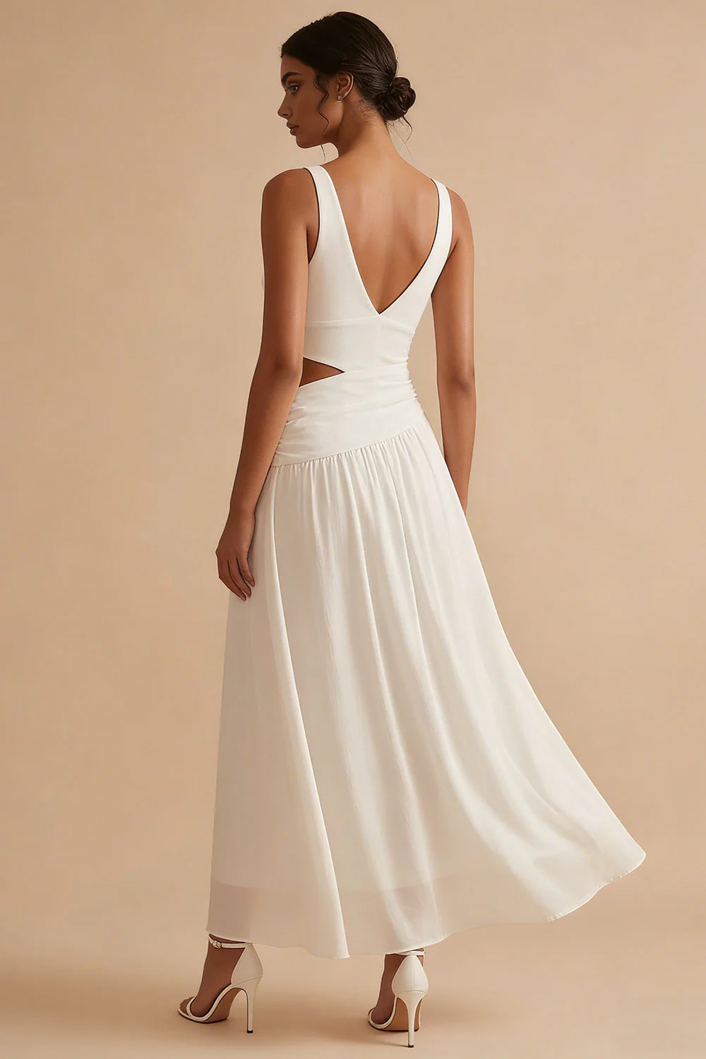 A-Line Cut Out V-Neck Long Bridal Shower Dress - Image 2