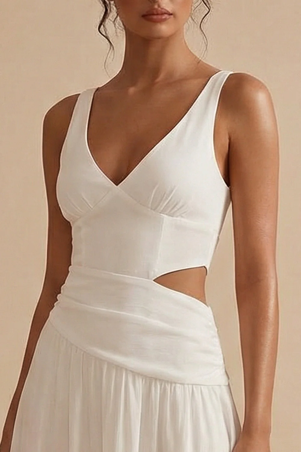 A-Line Cut Out V-Neck Long Bridal Shower Dress - Image 3