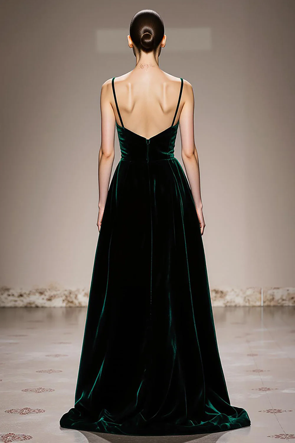 A-Line Dark Green Velvet Evening Dress with Slit - Image 2