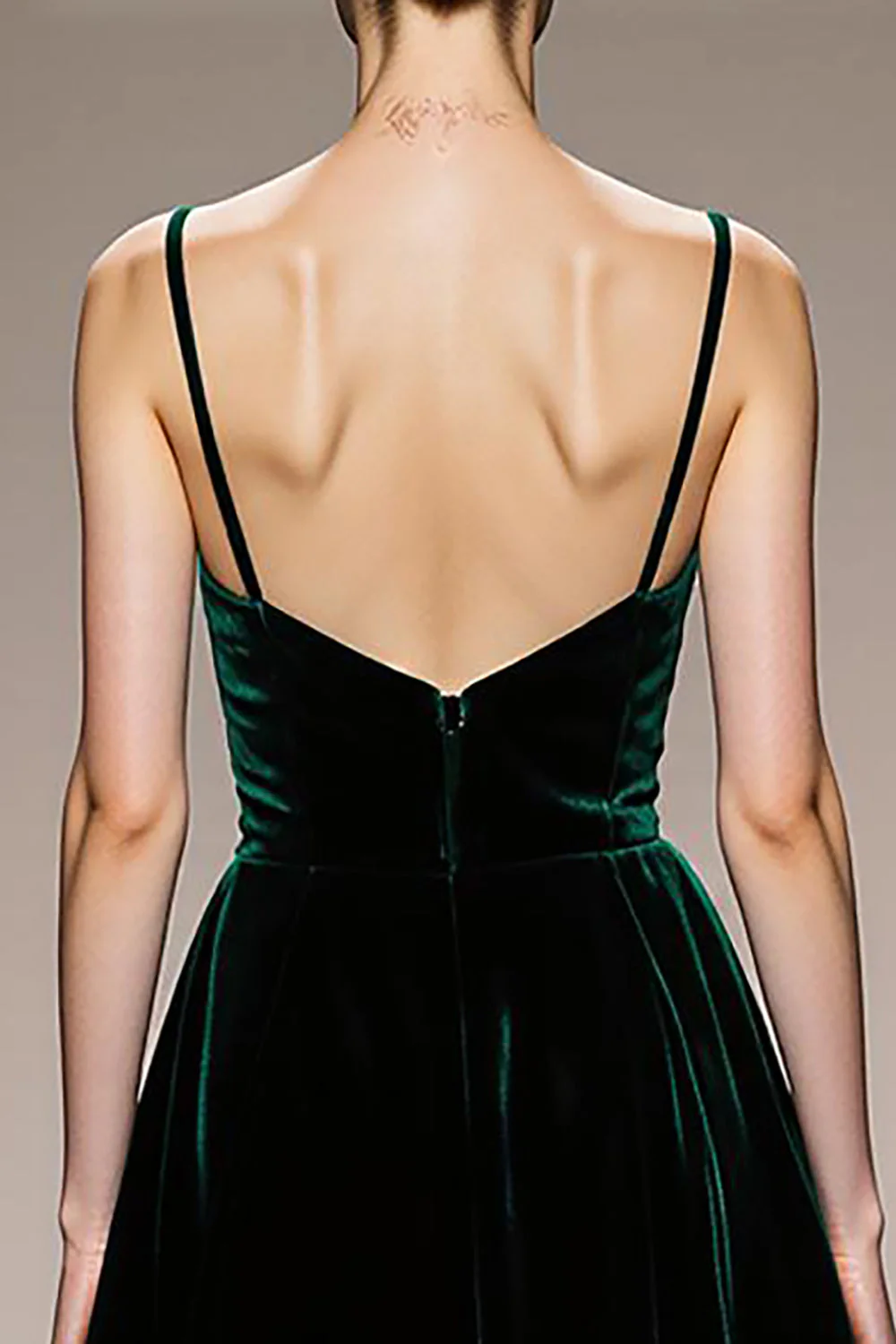 A-Line Dark Green Velvet Evening Dress with Slit - Image 4