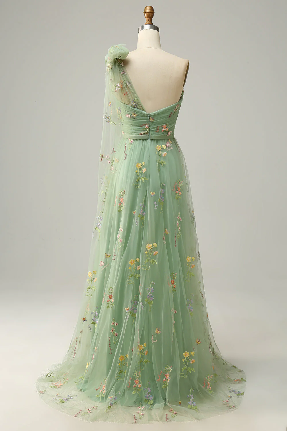 A-Line Grey Blue Long Prom Dress With Embroidery - Image 10
