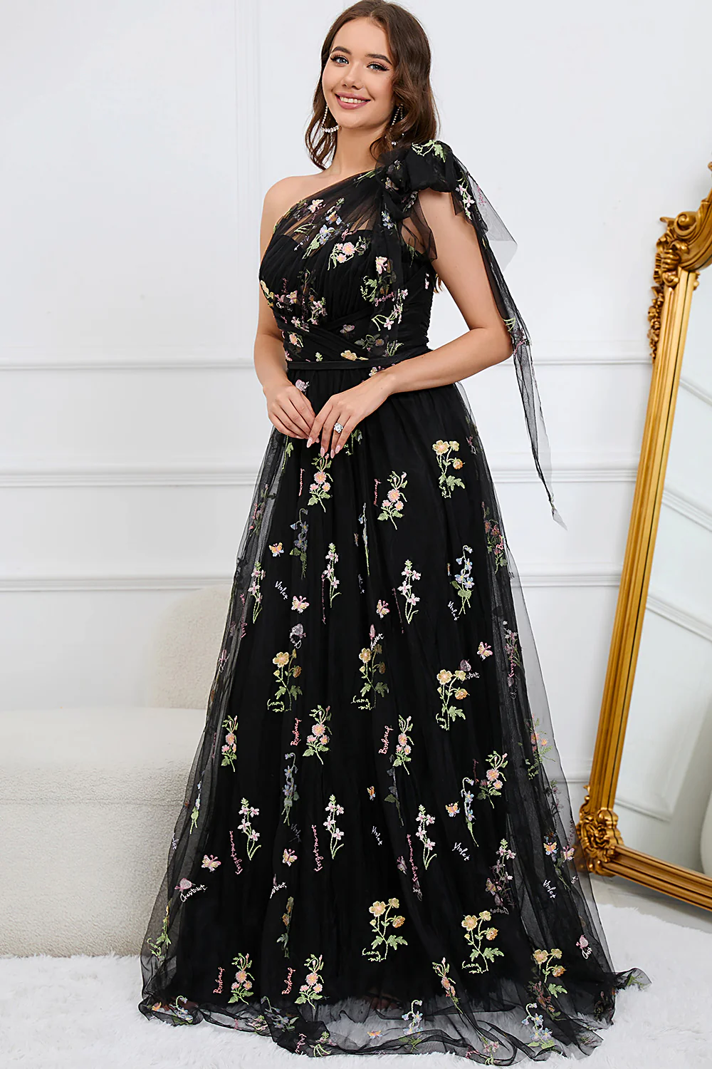 A-Line Grey Blue Long Prom Dress With Embroidery - Image 13