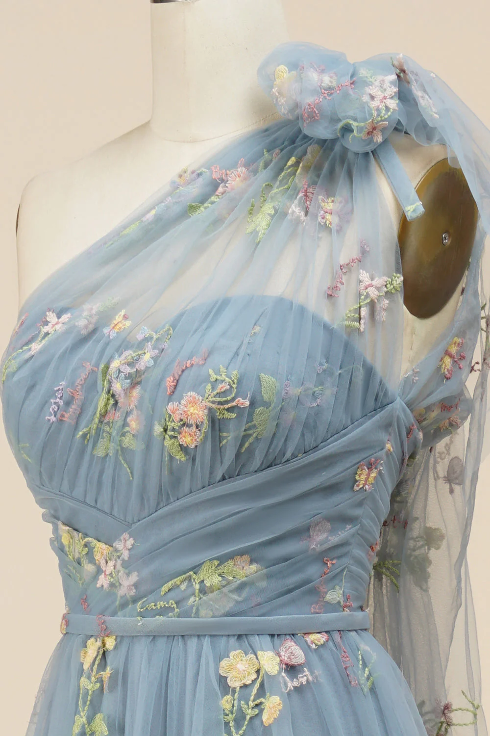 A-Line Grey Blue Long Prom Dress With Embroidery - Image 4