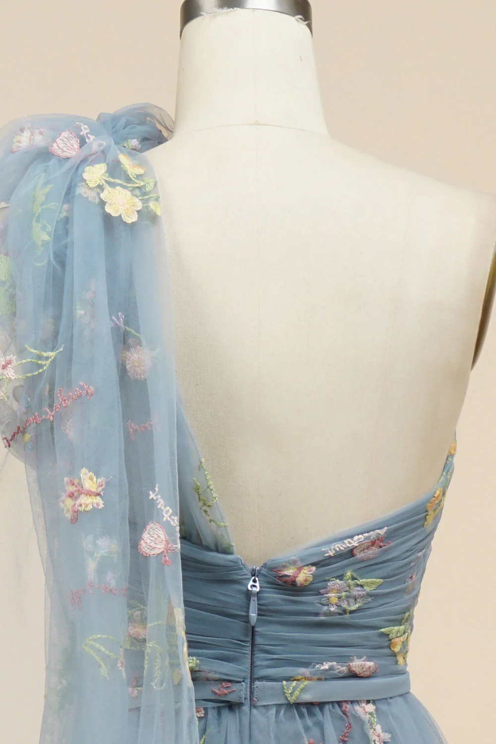 A-Line Grey Blue Long Prom Dress With Embroidery - Image 5