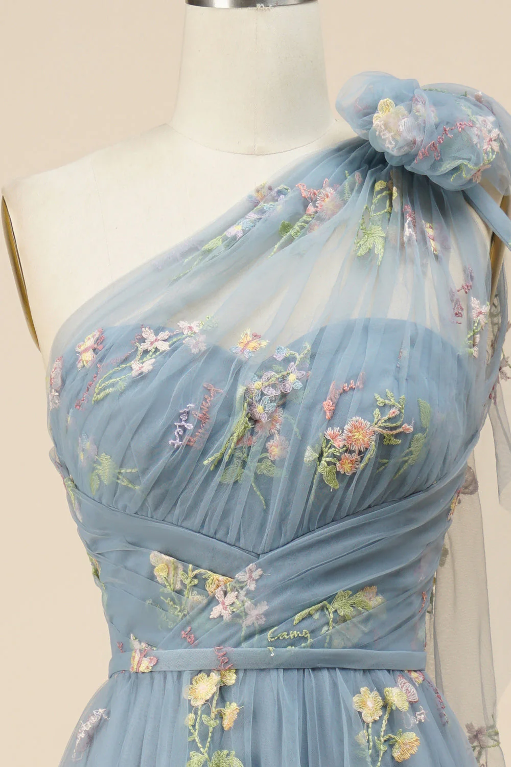 A-Line Grey Blue Long Prom Dress With Embroidery - Image 6