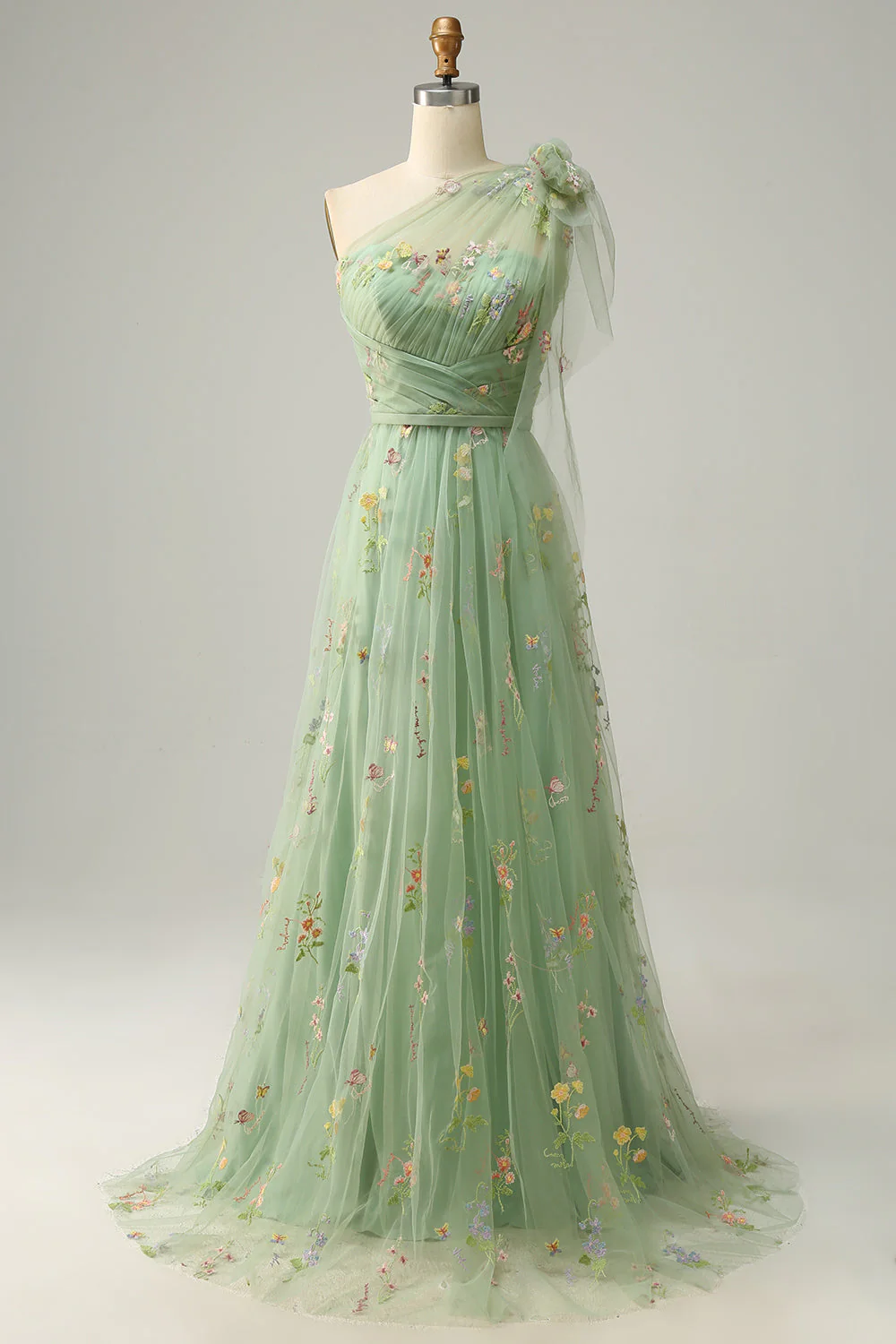 A-Line Grey Blue Long Prom Dress With Embroidery - Image 9