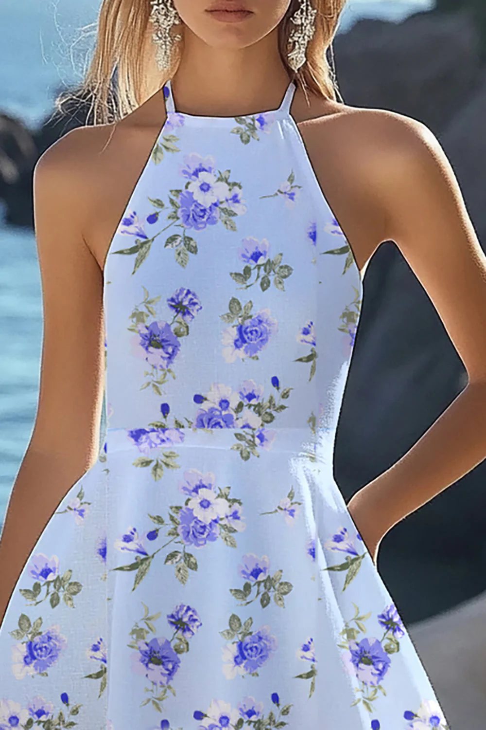 A Line Halter Chiffon Simple Graduation Dress - Image 4