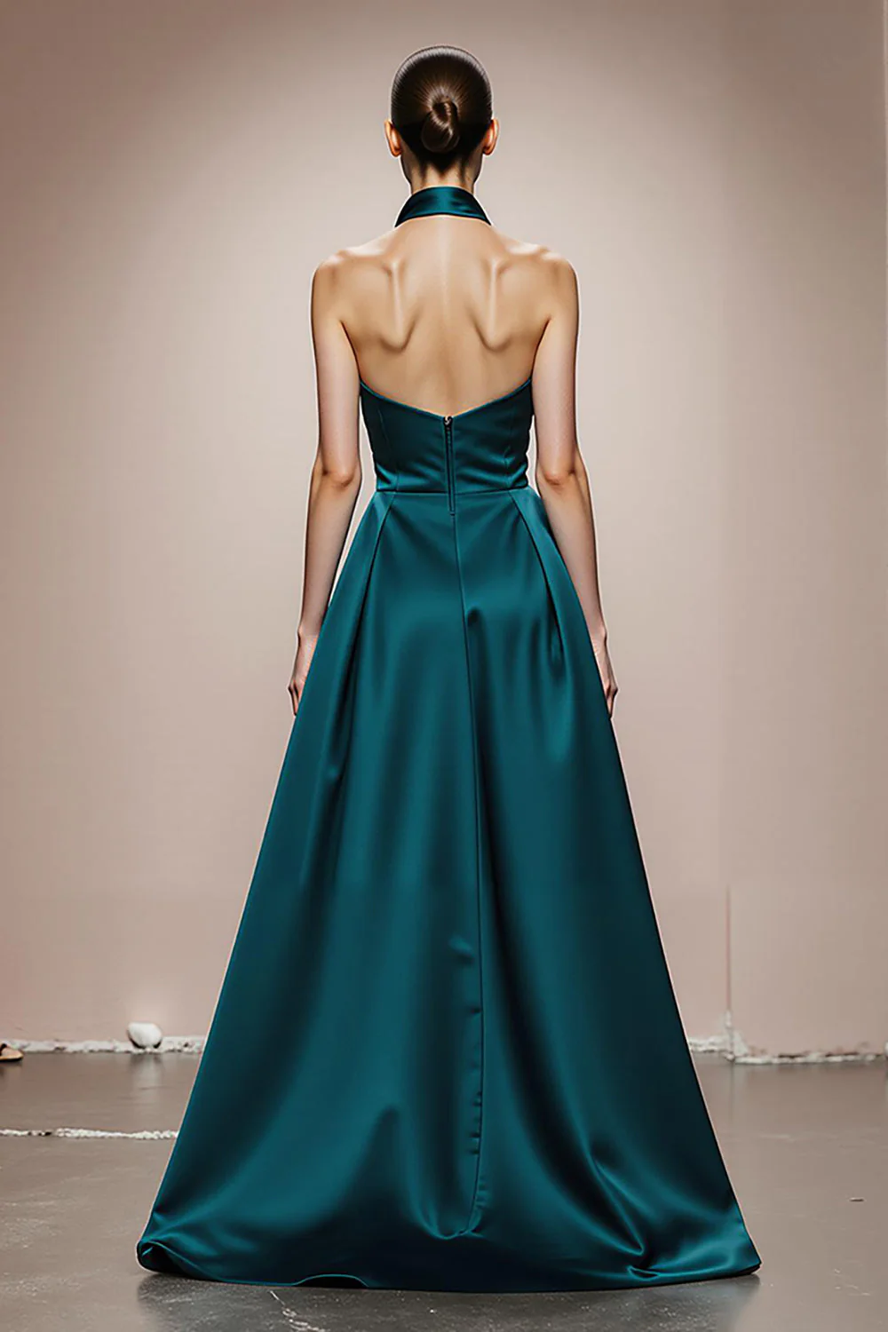 A-Line Halter Dark Green Satin Evening Dress - Image 2