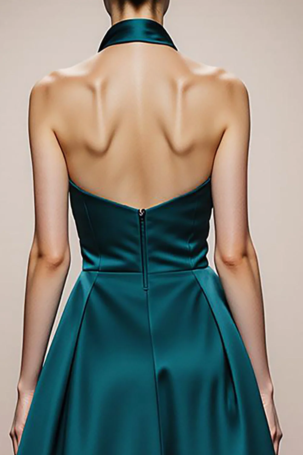 A-Line Halter Dark Green Satin Evening Dress - Image 4