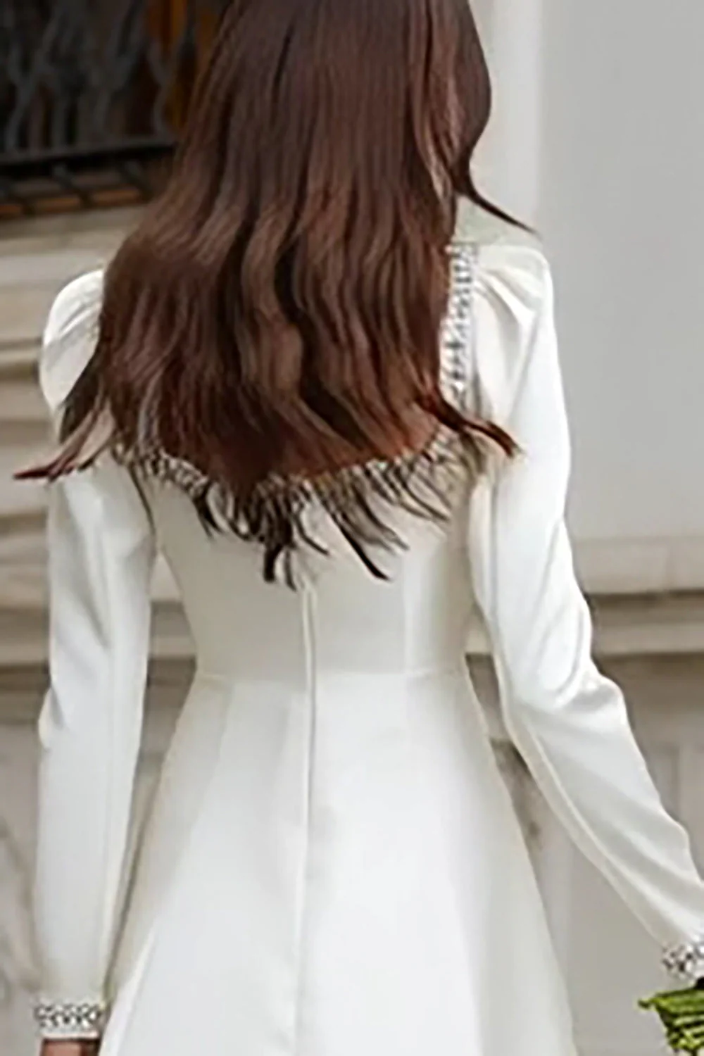A-Line Ivory Square Neckline Satin Engagement Dress - Image 4