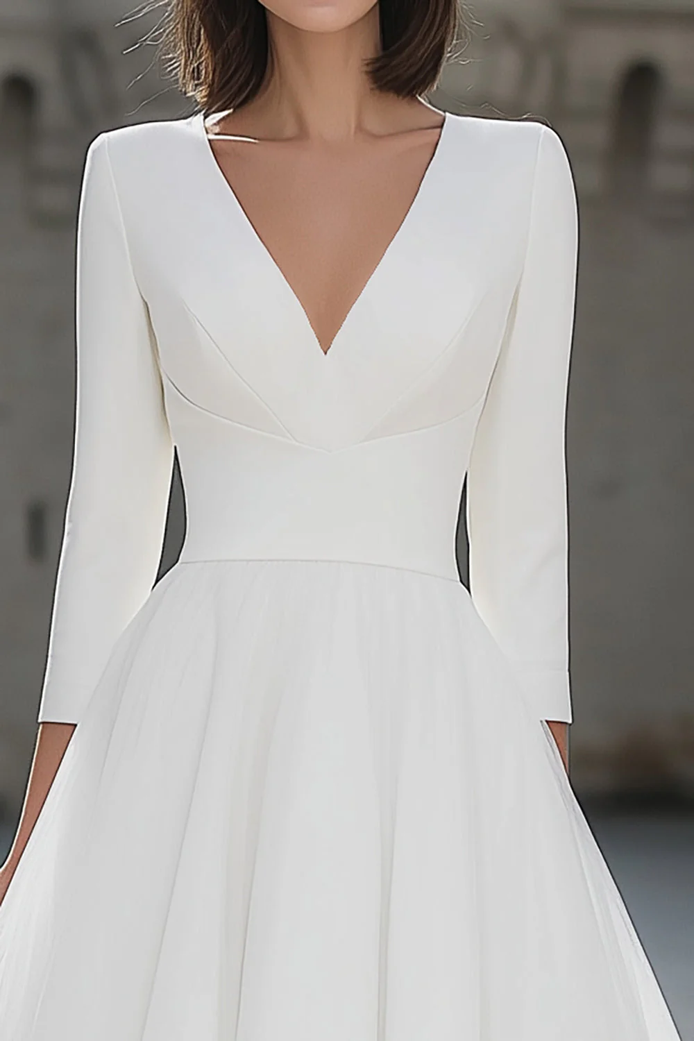 A-Line Ivory V-Neck Midi Engagement Dress - Image 3