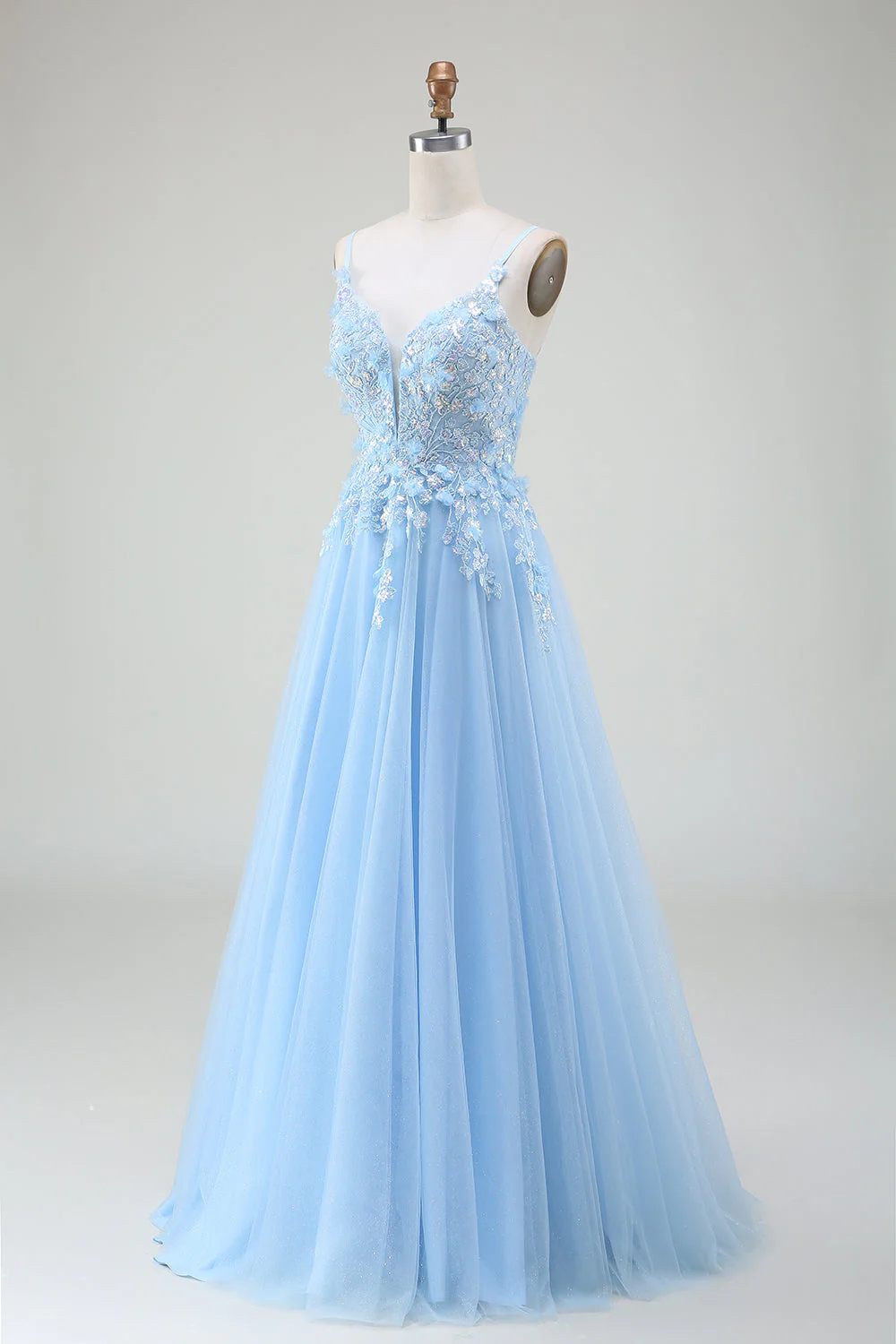 A-Line Light Blue Prom Dress with Appliques - Image 3