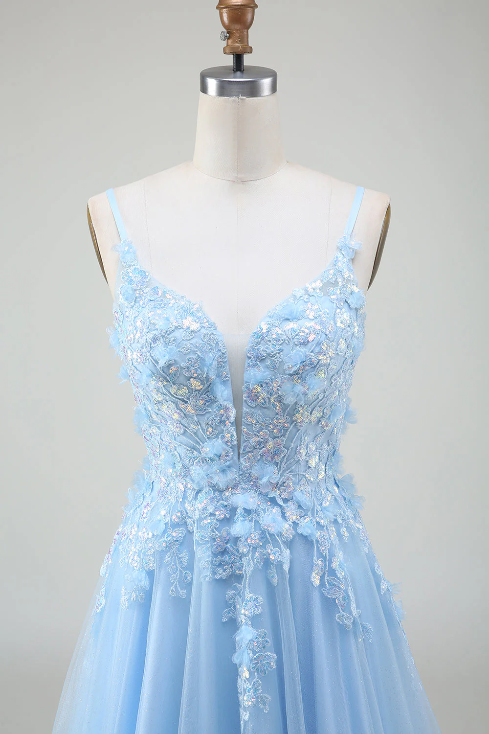A-Line Light Blue Prom Dress with Appliques - Image 4